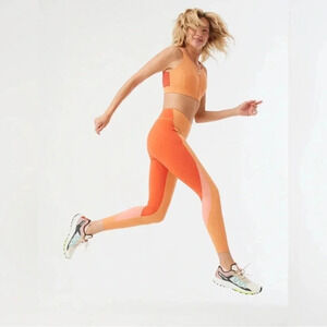 Outdoor Voices SuperForm 7/8 Leggings Orange Color Block Womens Size XS